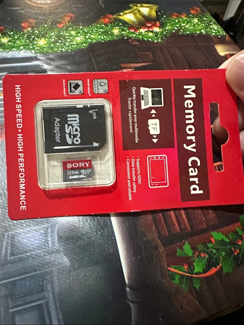 Sony 128GB microSD Memory Card and Adapter in Red and Black